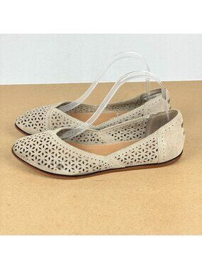 Toms Jutti Suede Laser Cut Flats Womens 8 Tan Taupe Slip On Casual Comfort